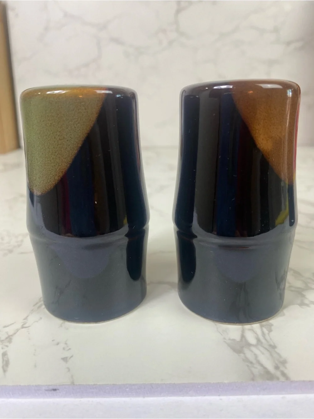 Vintage Japanese 70s Soy Sauce Pitcher and Salt and Pepper Shaker brown Glaze